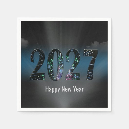 Neujahrsfeuerwerk 2027 mit Wolken Serviette (Vorderseite)