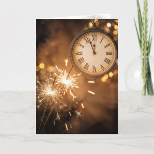 Neujahrsfeuerwerk Mit Countdown-Uhr Karte