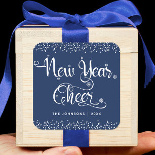 Neujahrsfreude Chic Weiße Schneeflocken Navy Custo Quadratischer Aufkleber