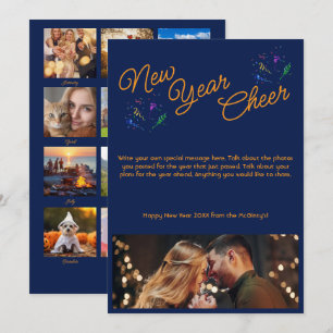 Neujahrsfreude Multi-Foto Navyblau Feiertagskarte