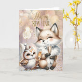 Neujahrsfuchs und Eule Karte (Gelbe Blume)