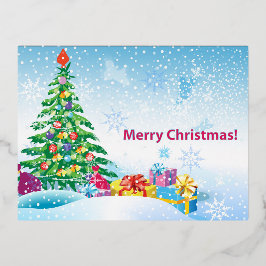 Neujahrsgeschenke auf dem Hintergrund des blauen H Folien Feiertagspostkarte