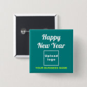 Neujahrsgrüße am Aquamarinen grünen Platz Button (Vorne & Hinten)