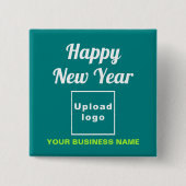 Neujahrsgrüße am Aquamarinen grünen Platz Button (Vorderseite)