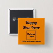 Neujahrsgrüße auf dem orangefarbenen Platz Button (Vorne & Hinten)