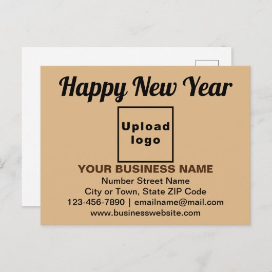 Neujahrsgrüße auf hellbrauner Postkarte (Vorne/Hinten)