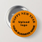 Neujahrsgrüße auf Orange Color Round Button (Vorne & Hinten)