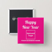 Neujahrsgrüße auf rosa Platzwelle Button (Vorne & Hinten)