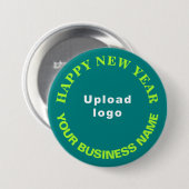 Neujahrsgrüße der Aquamarinen Grünen Runde Button (Vorne & Hinten)