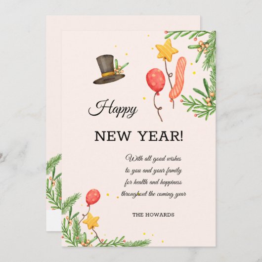 Neujahrsgrüße Feiertagskarte (Vorne/Hinten)