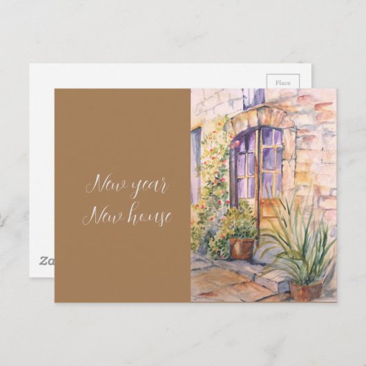 Neujahrshaus Vintages Aquarellhaus Postkarte (Vorne/Hinten)