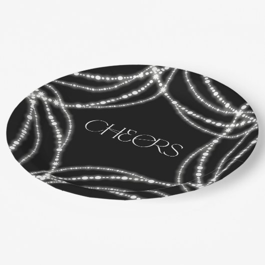 Neujahrsjubeln funkelnde Lichter Stilvoller Chic Pappteller (Schrägansicht)