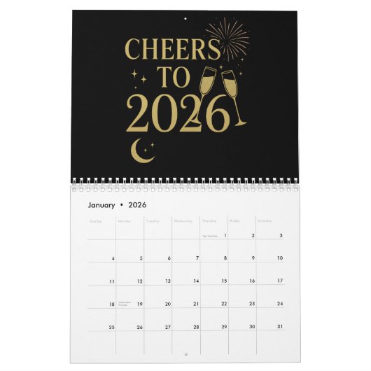 Neujahrskalender 2026 - Elegantes Gold und Schwarz Kalender (Jan 2026)