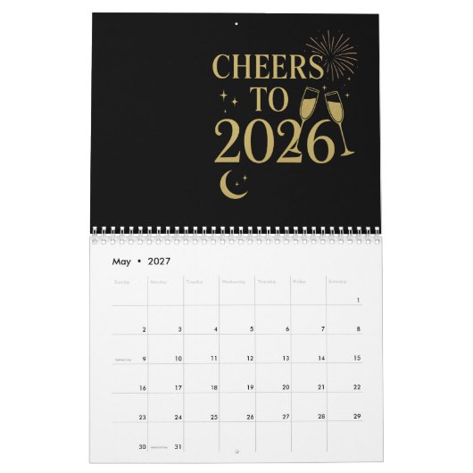 Neujahrskalender 2026 - Elegantes Gold und Schwarz Kalender (Mai 2027)