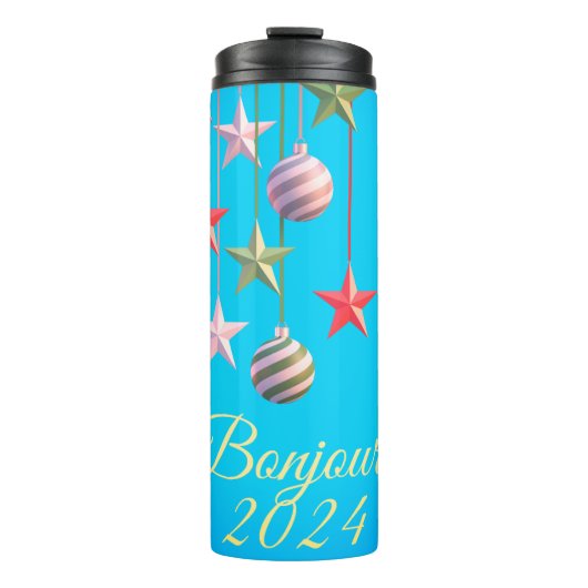 Neujahrskarte Bonjour 2024 Thermosbecher (Vorderseite)