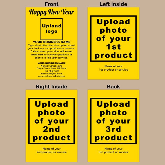 Neujahrskarte: Gelbe geklappte Grußkarte Karte