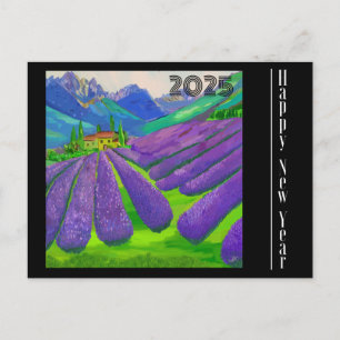Neujahrskarte Lavendelfelder vor einem Berg Postkarte