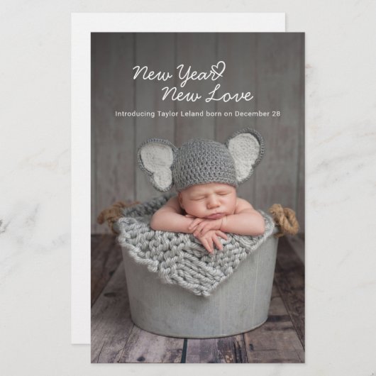 Neujahrskarte Neue Liebe Baby Foto Ankündigungskar Briefpapier (Vorne/Hinten)