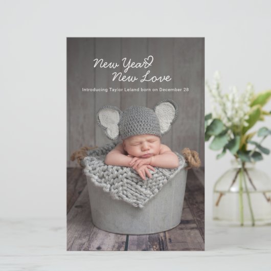Neujahrskarte Neue Liebe Baby Foto Ankündigungskar Briefpapier (Stehend Vorderseite)