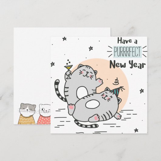 Neujahrskatzen Feiertagskarte (Vorne/Hinten)