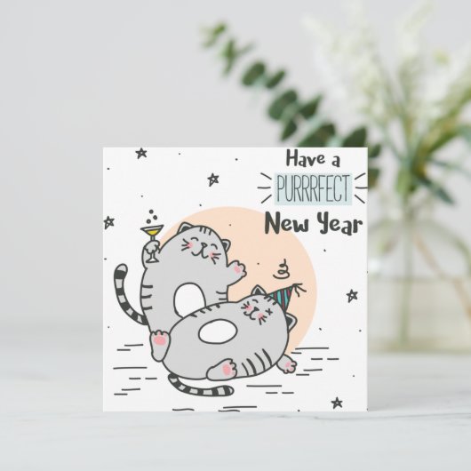 Neujahrskatzen Feiertagskarte (Stehend Vorderseite)