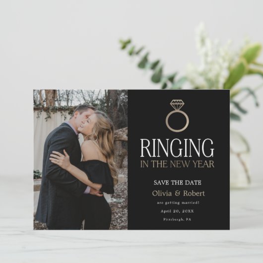 Neujahrsklingeln Save the Date mit Foto I Einladung (Stehend Vorderseite)