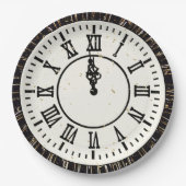 Neujahrskonfetti über Uhr und Feuerwerk Pappteller (Vorderseite)