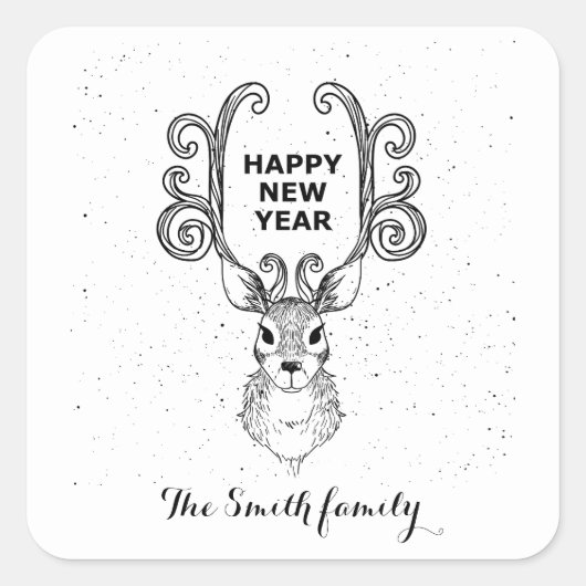 Neujahrsmagie der Schwarzweißrinder Quadratischer Aufkleber (Vorderseite)