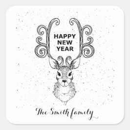 Neujahrsmagie der Schwarzweißrinder Quadratischer Aufkleber