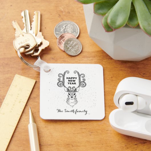 Neujahrsmagie, Schwarz-Weiß-Rentier Keychai Schlüsselanhänger (Schreibtisch)