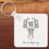 Neujahrsmagie, Schwarz-Weiß-Rentier Keychai Schlüsselanhänger (Vorderseite)