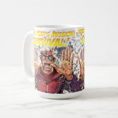 Neujahrsmission: Überleben! Lustige Comicfigur Kaffeetasse (Vorderseite Links)