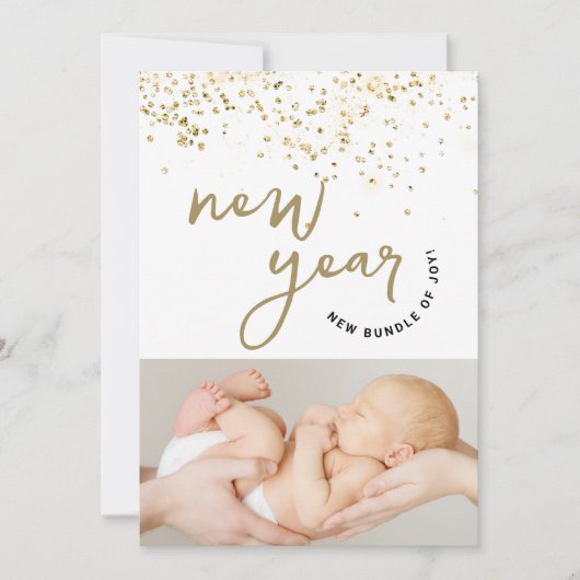 Neujahrsneuling der Joy Confetti Neues Baby-Foto Ankündigung (Vorderseite)
