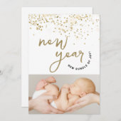 Neujahrsneuling der Joy Confetti Neues Baby-Foto Ankündigung (Vorne/Hinten)