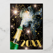 Neujahrsparty Chamgagne Confetti Festival Folieneinladung (Vorderseite)