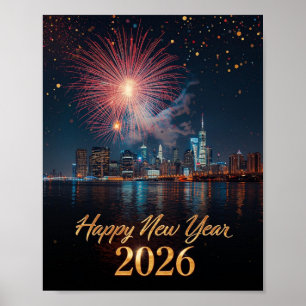 Neujahrsplakat 2026 Stadt Feuerwerk-Feier Poster