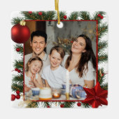 Neujahrsrahmen mit rotem Stern Foto Familie 2026 Keramikornament (Vorderseite)