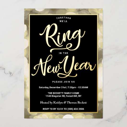 Neujahrsring | Silvester Party Real Folieneinladung (Vorderseite)