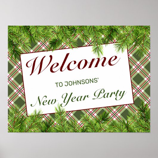 Neujahrsunterschrift "Green Red Kariert & Pine Bra Poster (Vorne)