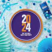Neujahrsveranstaltung 2024 in Orange, Weiß, Dunkel Pappteller (Party)
