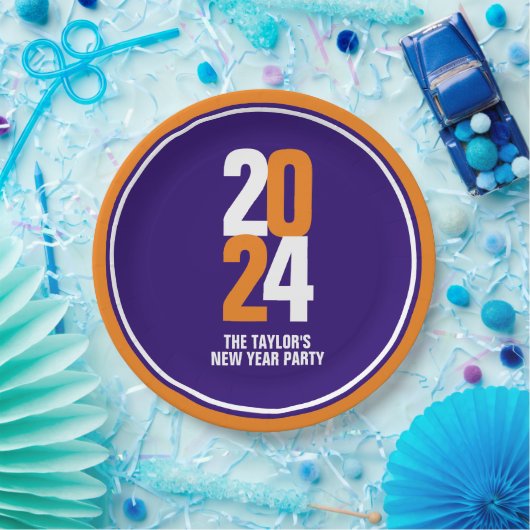 Neujahrsveranstaltung 2024 in Orange, Weiß, Dunkel Pappteller (Party)