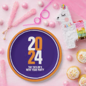 Neujahrsveranstaltung 2024 in Orange, Weiß, Dunkel Pappteller (Party)