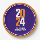 Neujahrsveranstaltung 2024 in Orange, Weiß, Dunkel Pappteller (Vorderseite)
