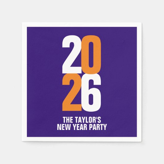 Neujahrsveranstaltung 2026 in Orange, Weiß, Dunkel Serviette (Vorderseite)