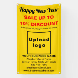 Neujahrsverkauf im Geschäft mit gelbem Banner