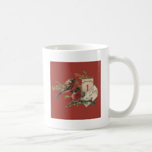 Neujahrsvögel Antike Feiertagskarte Kaffeetasse