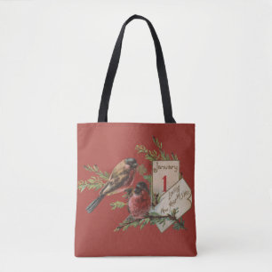 Neujahrsvögel Antike Feiertagskarte Tasche