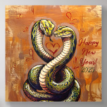 Neujahrswunsch für die Liebe 2025 Holzschlange