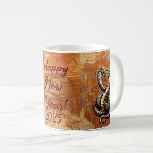 Neujahrswunsch für die Liebe 2025 Holzschlange Kaffeetasse (VorderseiteRechts)
