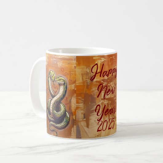 Neujahrswunsch für die Liebe 2025 Holzschlange Kaffeetasse (Vorderseite Links)